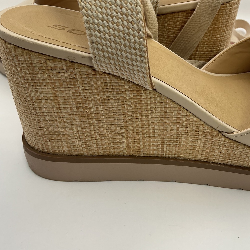 Soda Womens Cream Ankle Tie Platform Wedge Sandals Woven Raffia Size 10 - Picture 11 of 16